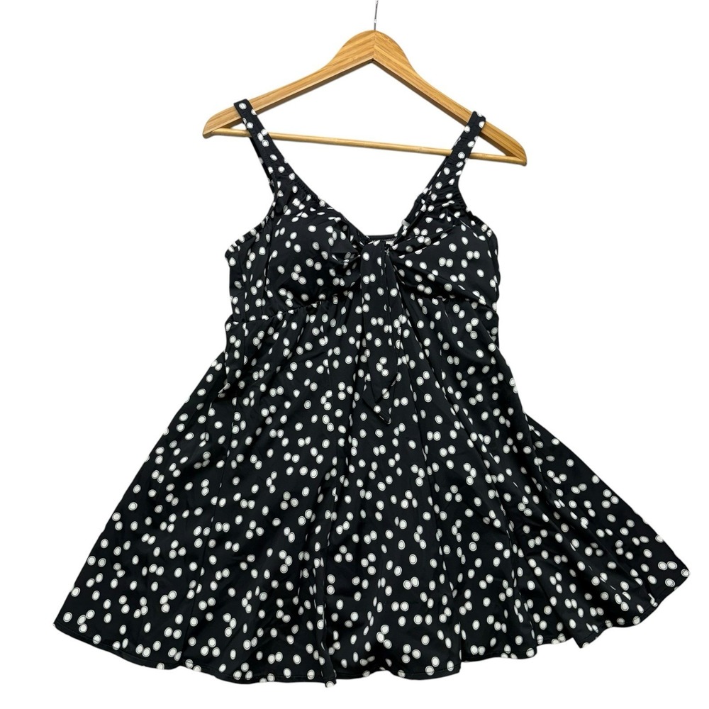 Croft & Barrow Womens Swim Dress 16 Black White Polka Dot Swimsuit Modest